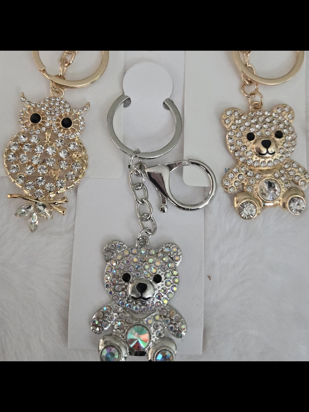 Sparkly Rhinestone Bears OR Owl Bag Charm/Keychain NWT